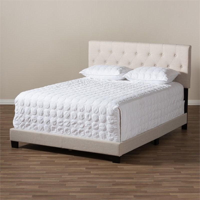 Bowery Hill Modern Tufted Queen Low Profile Bed in Light Beige
