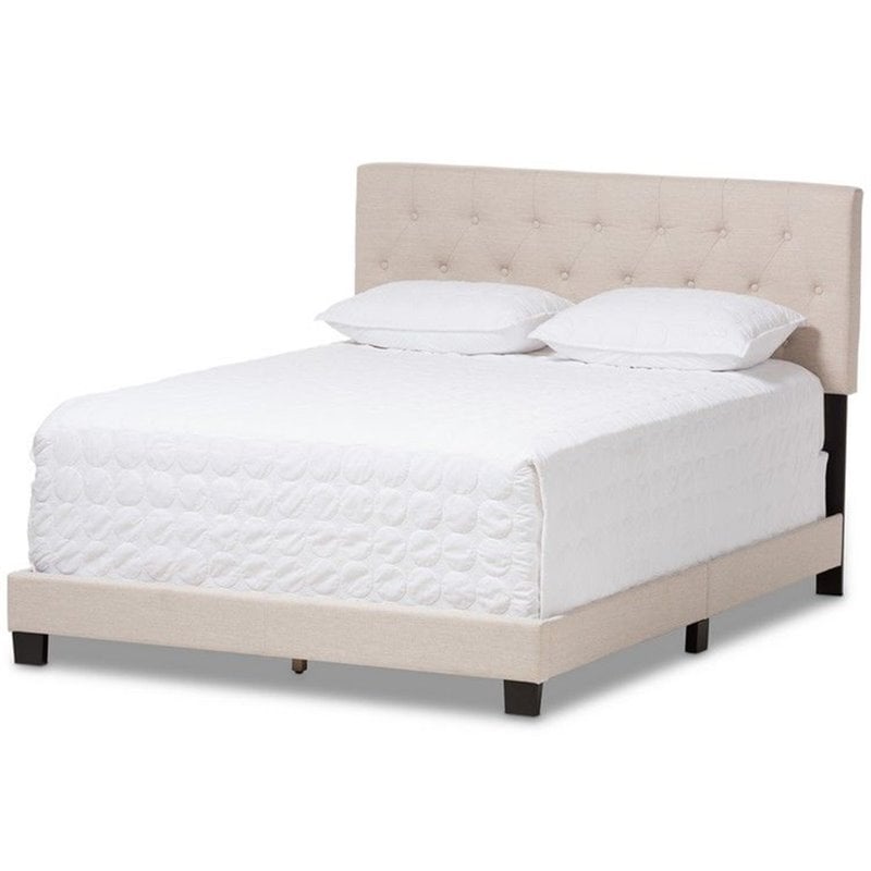 Bowery Hill Modern Tufted Queen Low Profile Bed in Light Beige