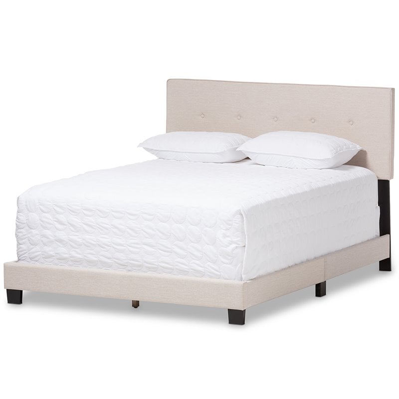 Bowery Hill Modern Tufted Queen Low Profile Bed in Light Beige