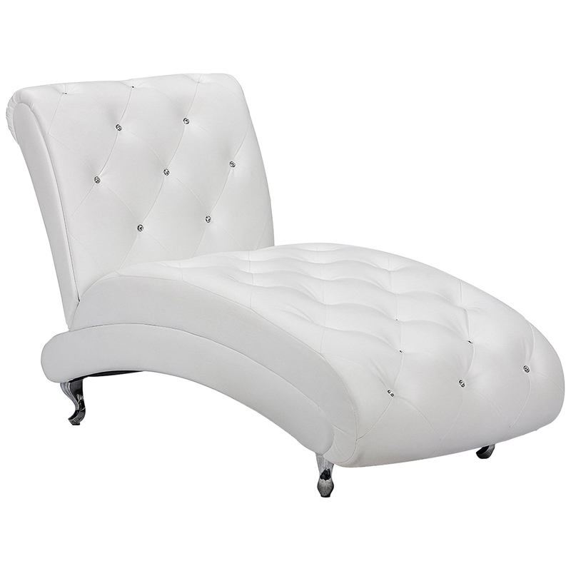 Bowery Hill Mid-Century Faux Leather Tufted Chaise Lounge in White