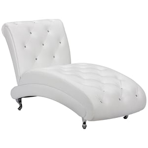 Bowery Hill Mid-Century Faux Leather Tufted Chaise Lounge in White