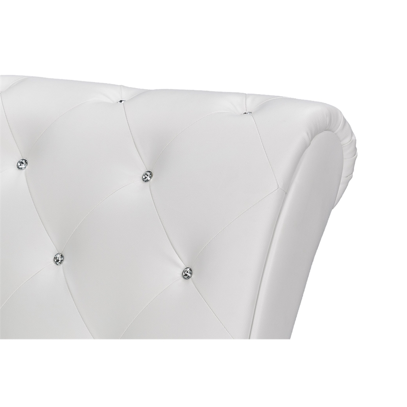 Bowery Hill Mid-Century Faux Leather Tufted Chaise Lounge in White