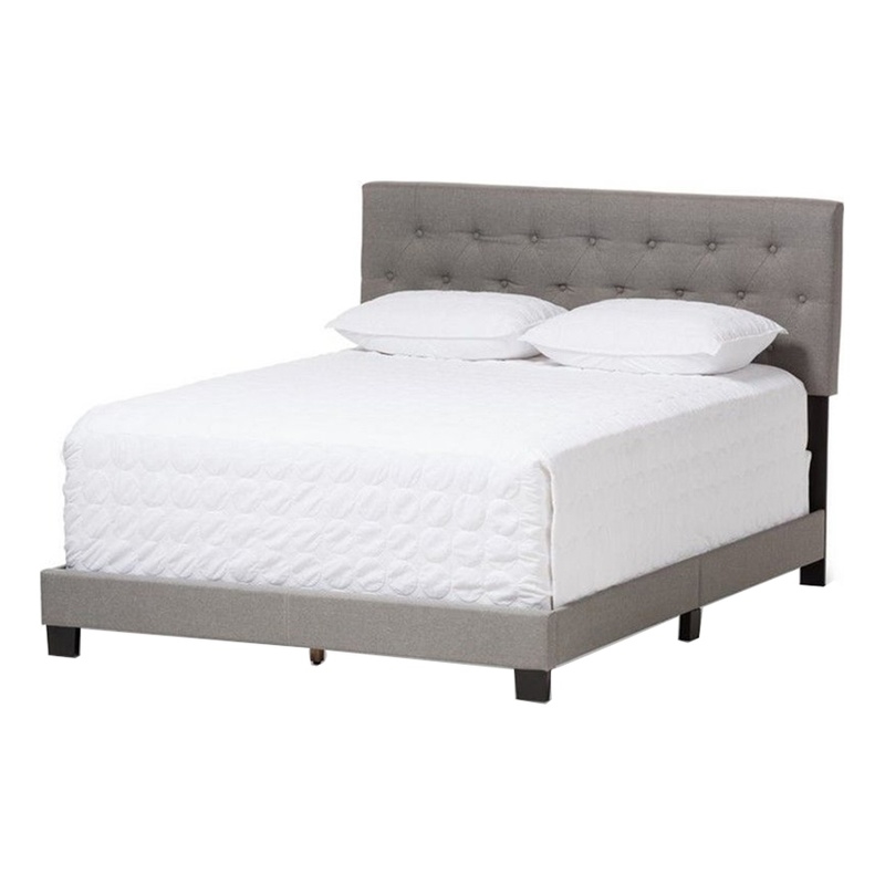 Bowery Hill Modern Fabric Tufted King Low Profile Bed in Light Gray