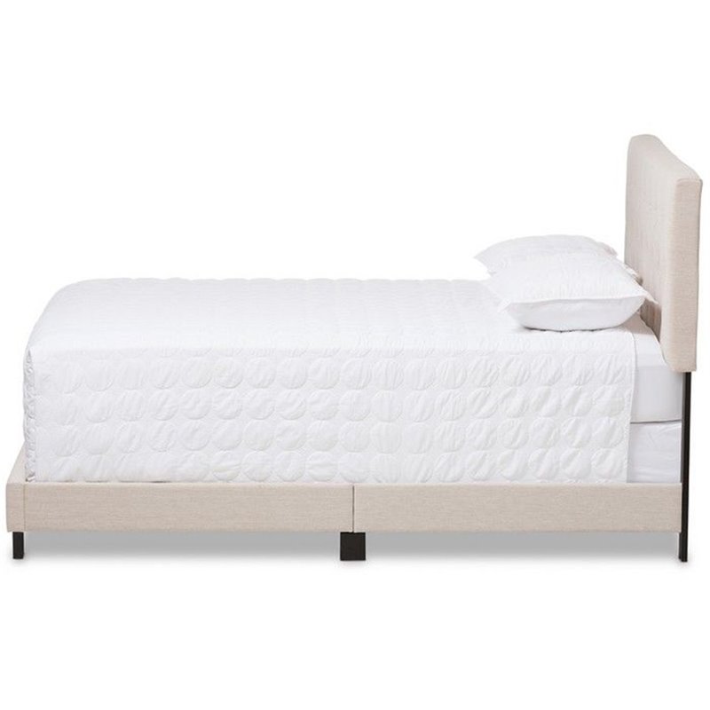 Bowery Hill Contemporary Tufted King Low Profile Bed in Light Beige