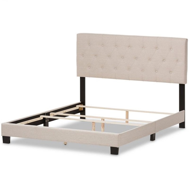 Bowery Hill Contemporary Tufted King Low Profile Bed in Light Beige