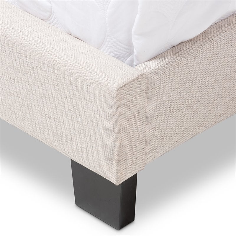 Bowery Hill Contemporary Tufted Full Low Profile Bed in Light Beige