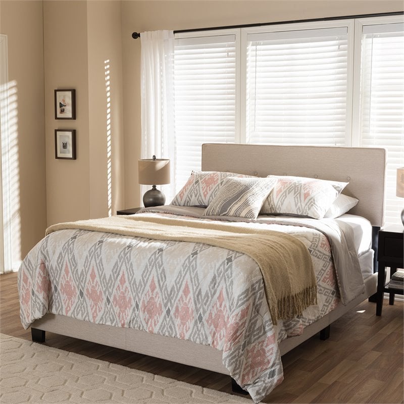 Bowery Hill Contemporary Tufted King Low Profile Bed in Light Beige