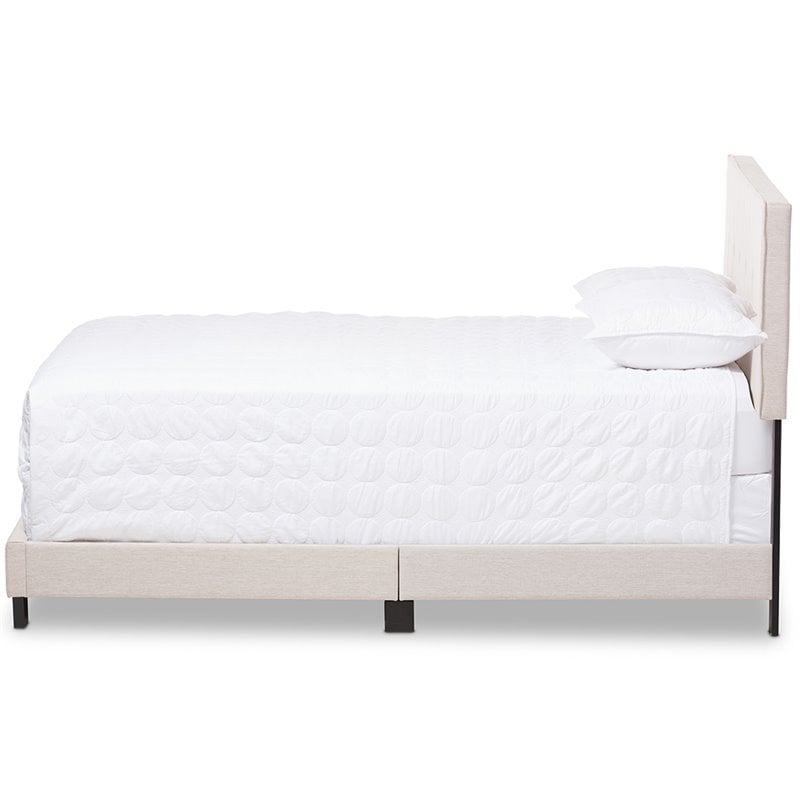 Bowery Hill Contemporary Tufted King Low Profile Bed in Light Beige