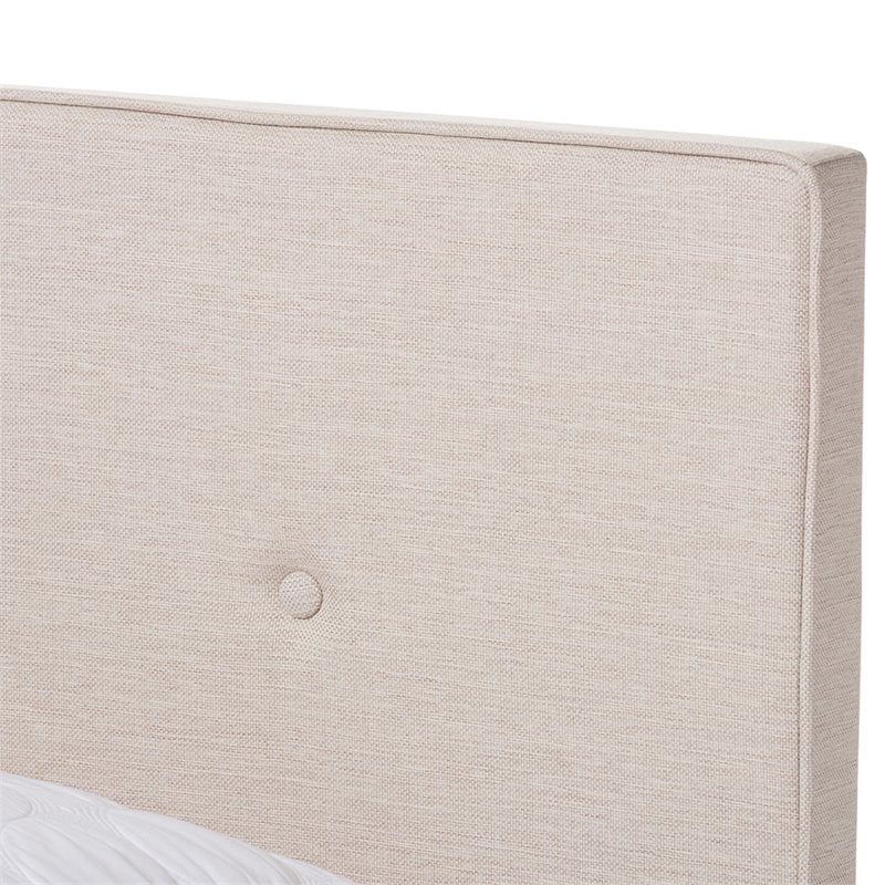 Bowery Hill Contemporary Tufted King Low Profile Bed in Light Beige