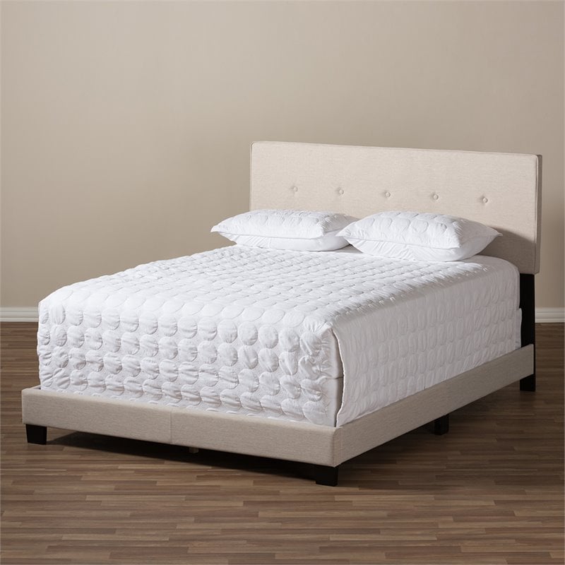 Bowery Hill Contemporary Tufted King Low Profile Bed in Light Beige