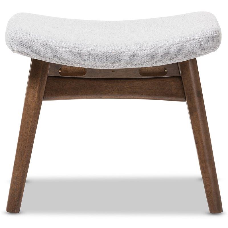 Bowery Hill Mid-Century Upholstered Ottoman in Gray and Walnut Brown