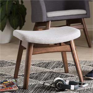 Bowery Hill Mid-Century Upholstered Ottoman in Gray and Walnut Brown