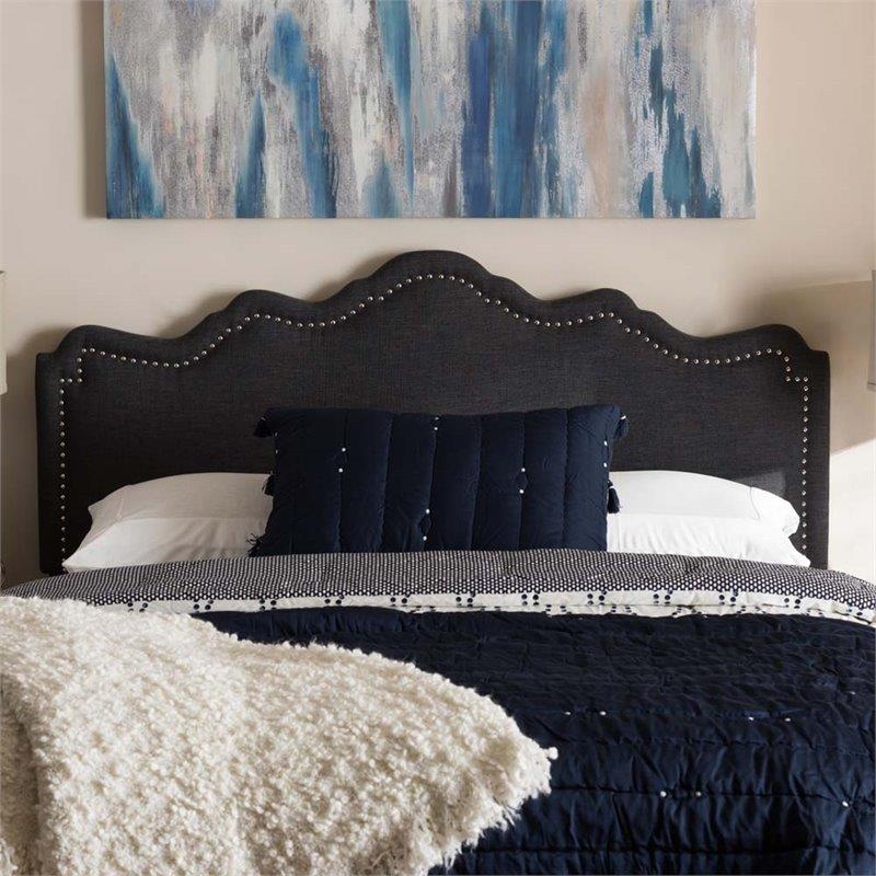 Bowery Hill Contemporary Fabric Upholstered King Headboard in Dark Gray