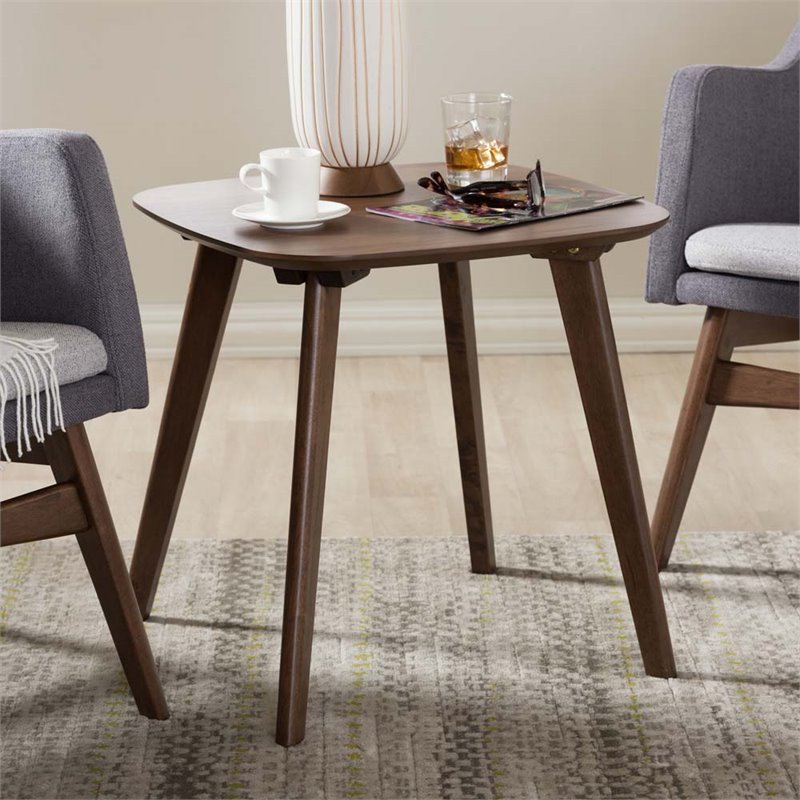 Bowery Hill Mid-Century Wood Solid End Table in Dark Walnut Brown