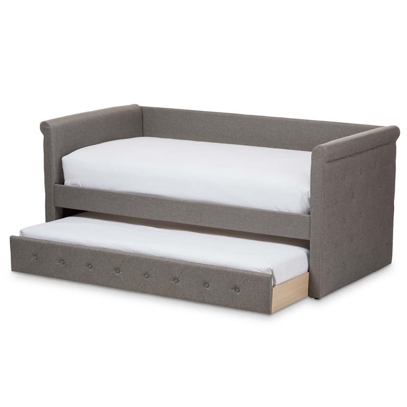 Bowery Hill Modern Fabric Daybed with Trundle in Light Gray