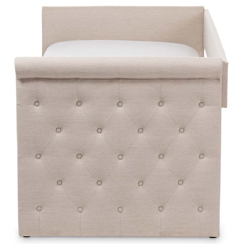 Bowery Hill Modern Fabric Modern Daybed with Trundle in Beige