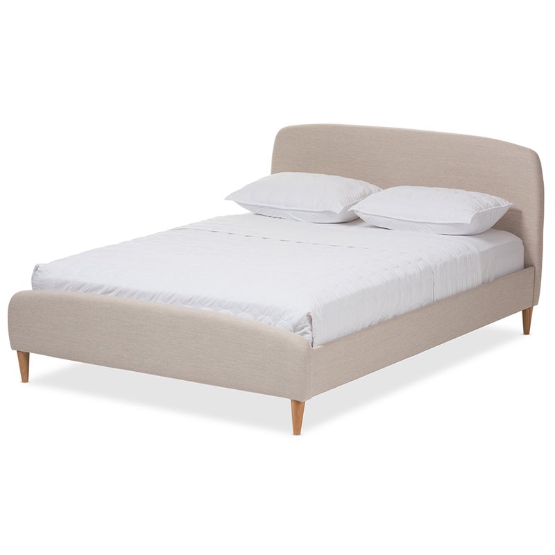 Bowery Hill Upholstered Light Beige Platform Bed Rectangular Mid-Century 58.66