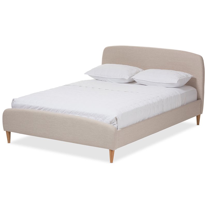 Bowery Hill Upholstered Light Beige Queen Platform Bed Rectangular Mid-Century 64.17