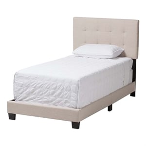 Bowery Hill Modern Upholstered Fabric Twin Panel Bed in Beige