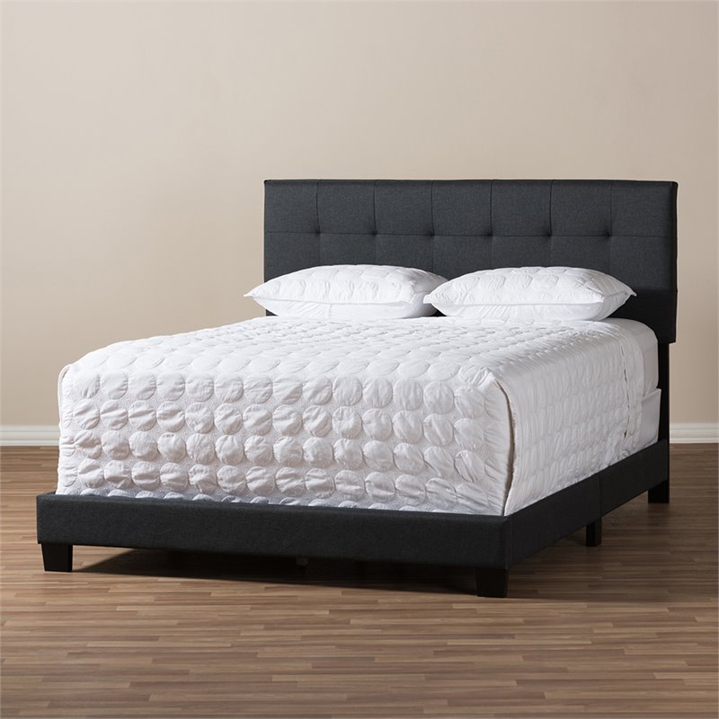 Bowery Hill Contemporary Full Upholstered Panel Bed in Dark Gray