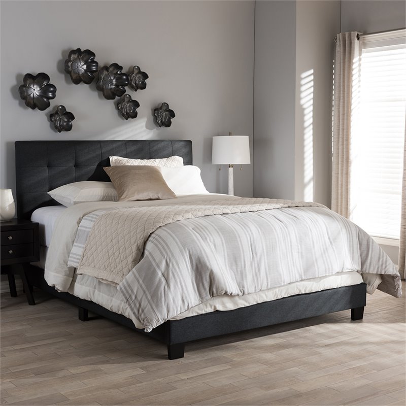 Bowery Hill Contemporary Queen Upholstered Panel Bed in Dark Gray