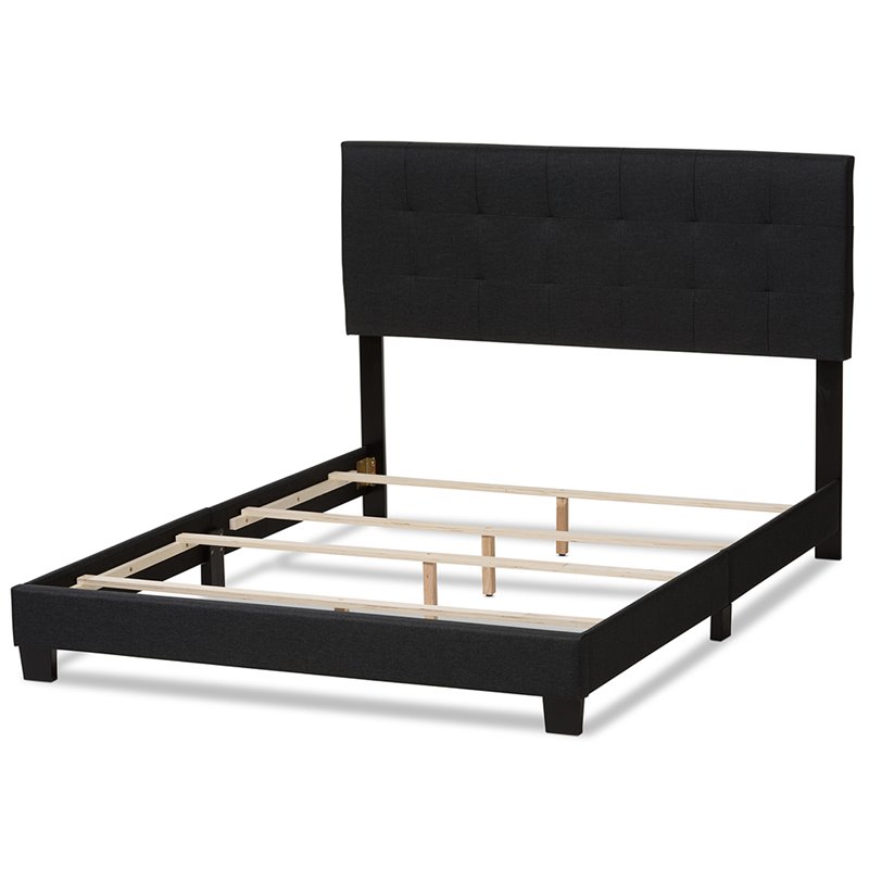 Bowery Hill Contemporary Queen Upholstered Panel Bed in Dark Gray