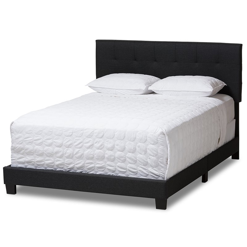 Bowery Hill Contemporary Queen Upholstered Panel Bed in Dark Gray