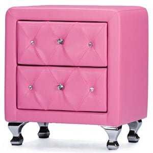 Bowery Hill Modern 2 Drawer Faux Leather Crystal Tufted Nightstand