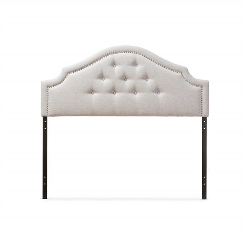 Bowery Hill Polyester Fabric Beige King Headboard Rectangular Button-Tufted 77.61