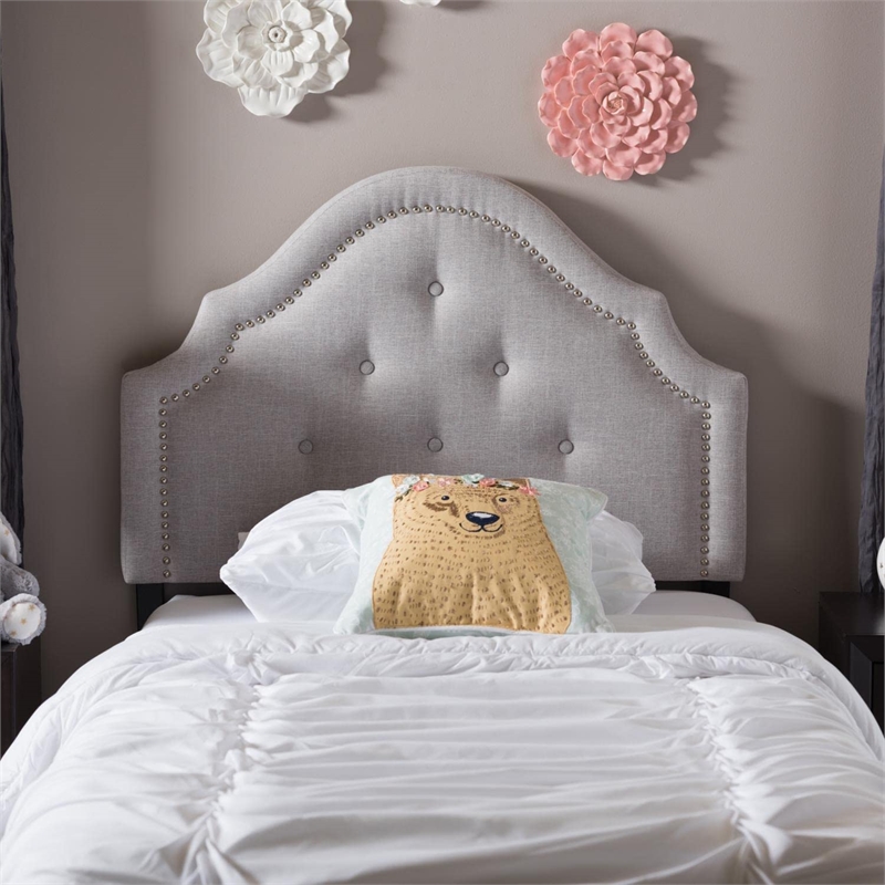 Bowery Hill Modern Upholstered Twin Headboard in Grayish Beige