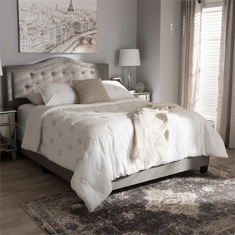 Bowery Hill Modern Tufted Full Low Profile Bed in Light Gray