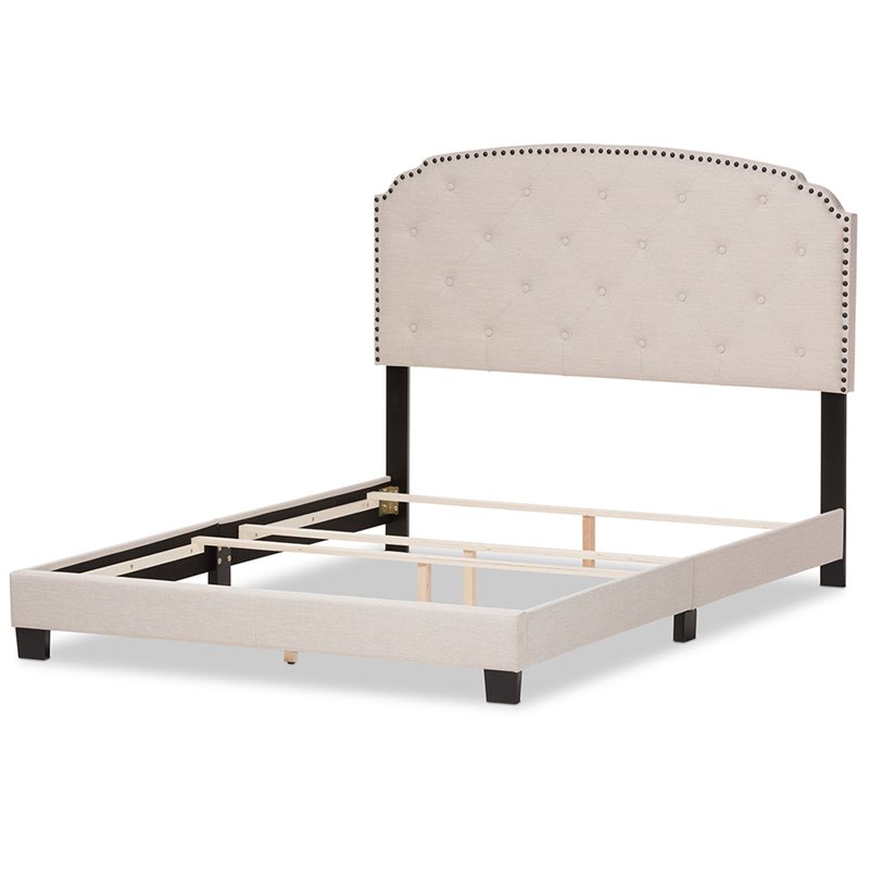 Bowery Hill Modern Tufted Full Low Profile Bed in Light Beige