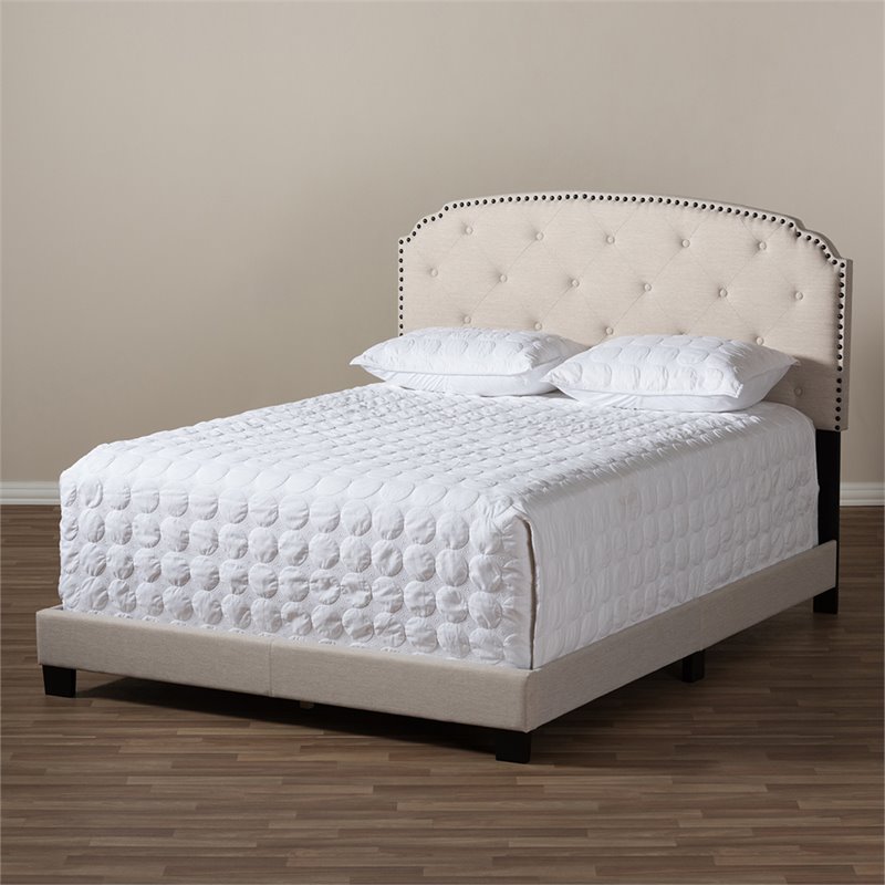 Bowery Hill Modern Tufted Full Low Profile Bed in Light Beige