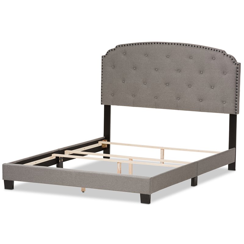 Bowery Hill Modern Tufted Queen Low Profile Bed in Light Gray