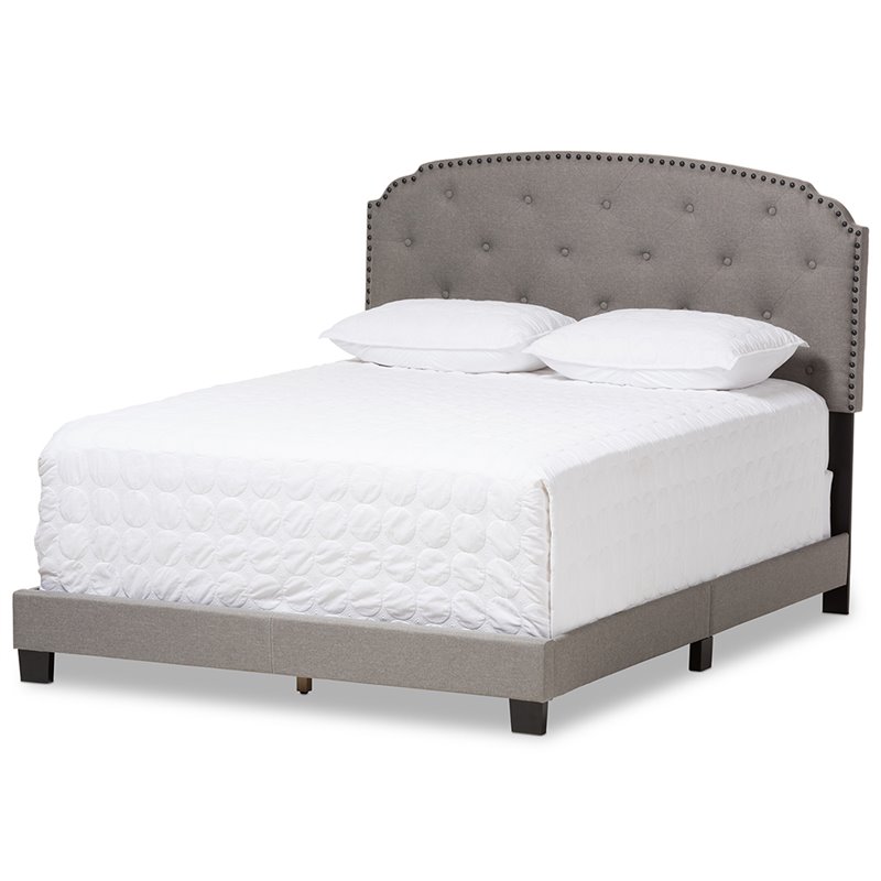 Bowery Hill Modern Tufted Queen Low Profile Bed in Light Gray