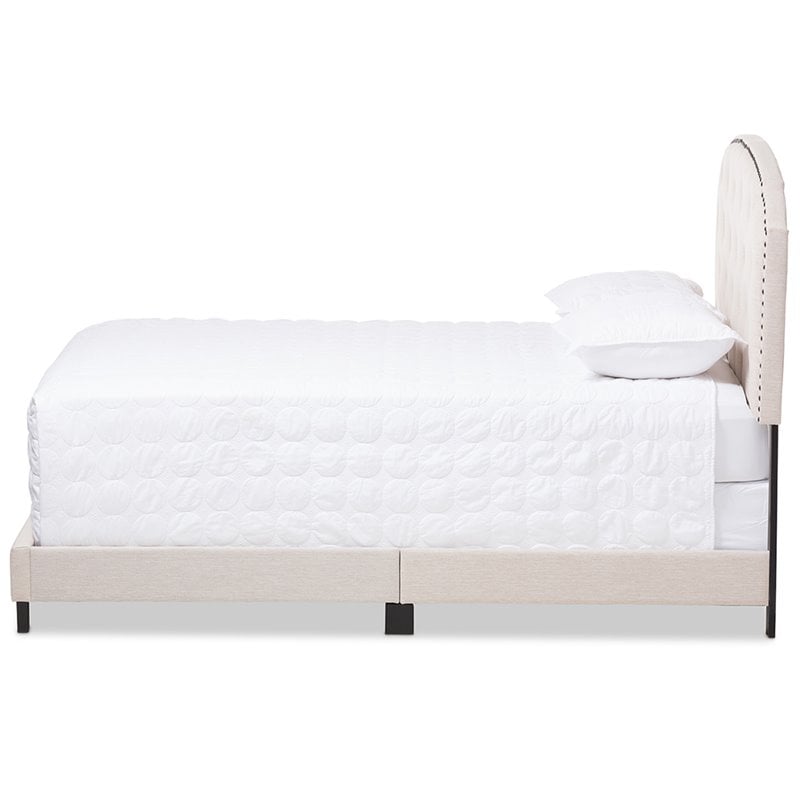 Bowery Hill Modern Tufted Queen Low Profile Bed in Light Beige