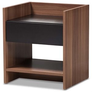 Bowery Hill 1 Drawer Wood Nightstand in Black and Walnut Brown