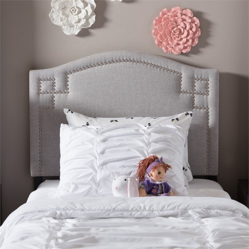 Bowery Hill Modern Upholstered Twin Headboard in Grayish Beige