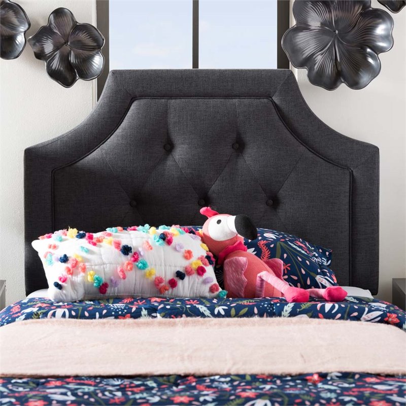 Bowery Hill Contemporary Fabric Tufted Twin Headboard in Dark Gray