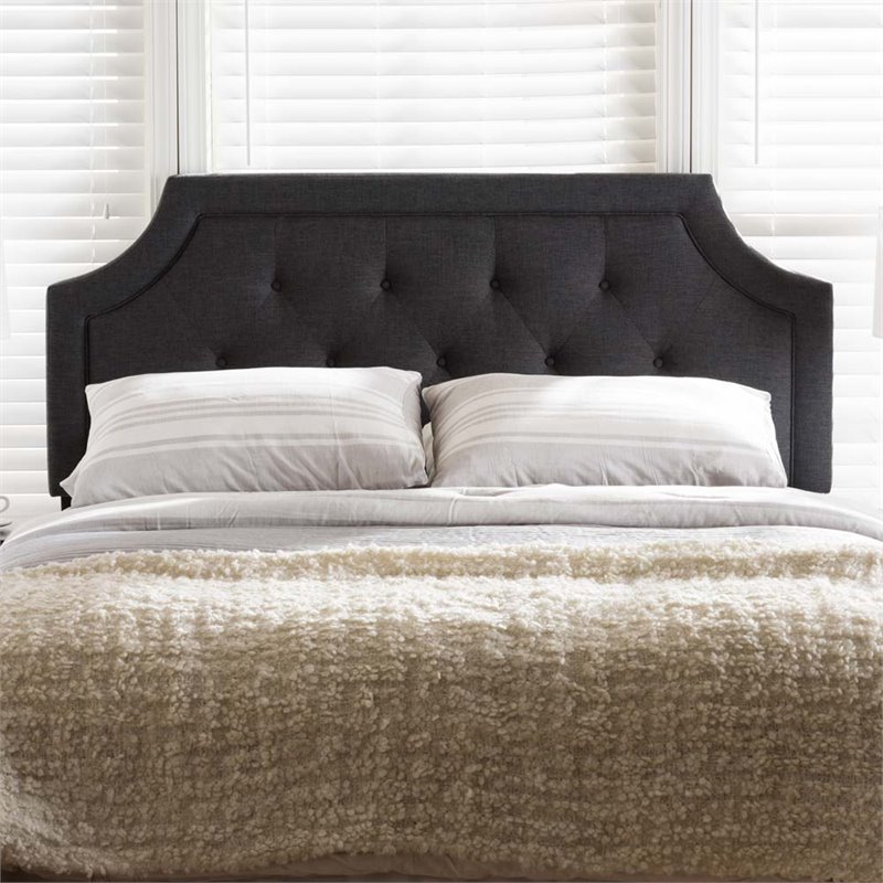 Bowery Hill Contemporary Fabric Tufted King Headboard in Gray