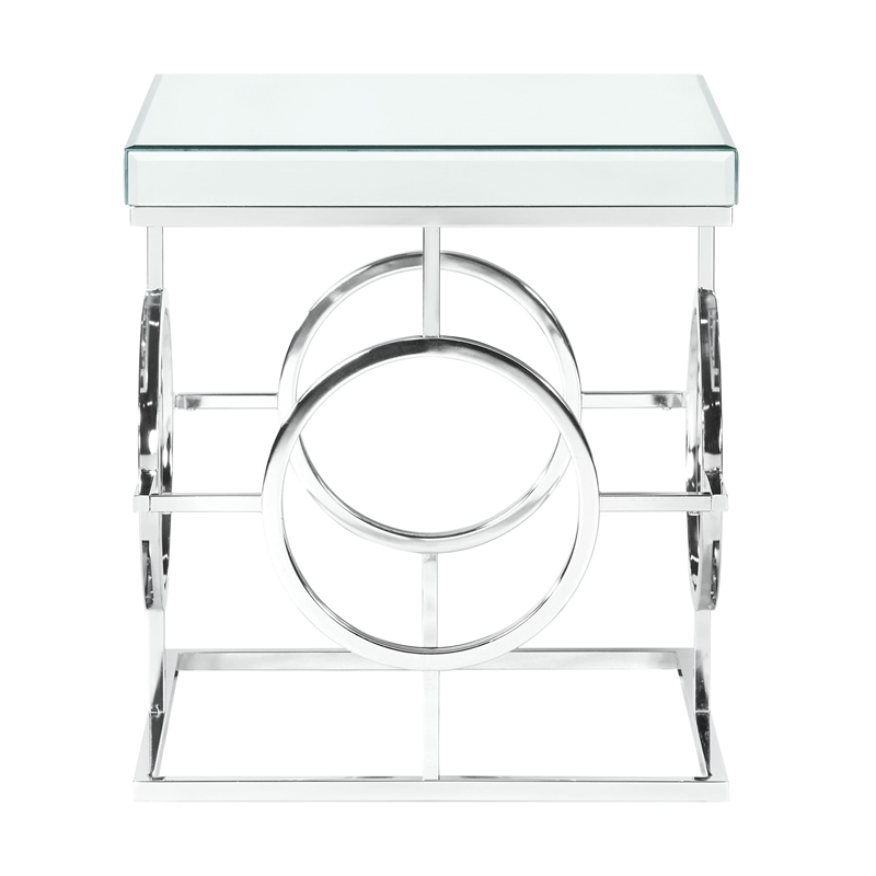 Bowery Hill End Table Coffee Accent Table Square in Glass Top and Metal - Chrome
