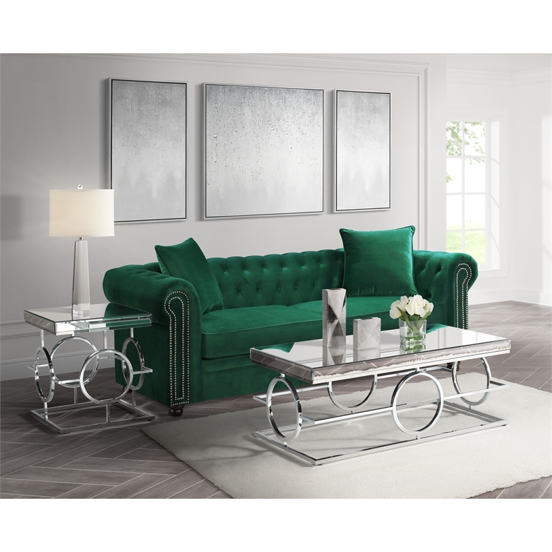 Bowery Hill End Table Coffee Accent Table Square in Glass Top and Metal - Chrome