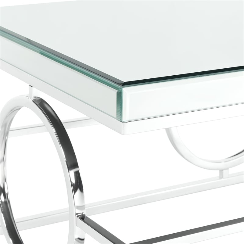 Bowery Hill End Table Coffee Accent Table Square in Glass Top and Metal - Chrome