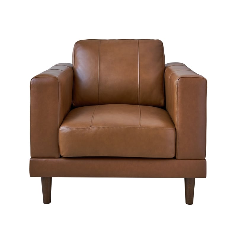 Bowery Hill Genuine Leather Fiero Tan Accent Chair Square 37