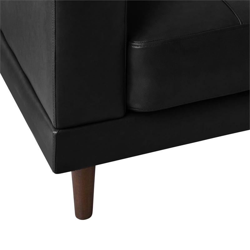 Bowery Hill Contemporary Genuine Leather Accent Chair in Fiero Black