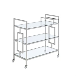 Bowery Hill Contemporary Clear Tempered Glass Serving Bar Cart