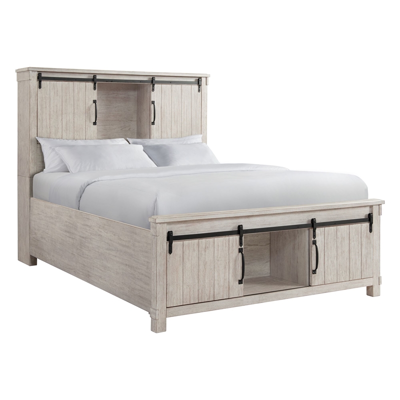 Bowery Hill Rubber Wood 6 Piece Queen Platform Storage Bedroom Set White Washed