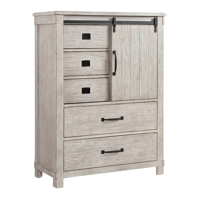 Bowery Hill Rubber Wood 6 Piece Queen Platform Storage Bedroom Set White Washed