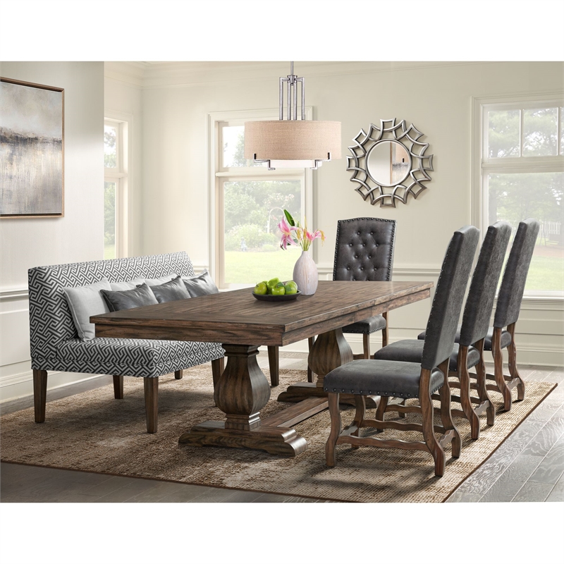 Bowery Hill Rectangle Wood Standard Height Dining Table with 2 Leaves in Walnut