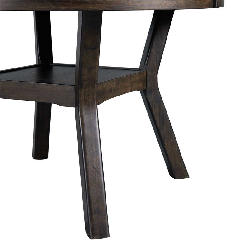 Bowery Hill Wood Walnut Dining Table Circle Shelf Standard Height